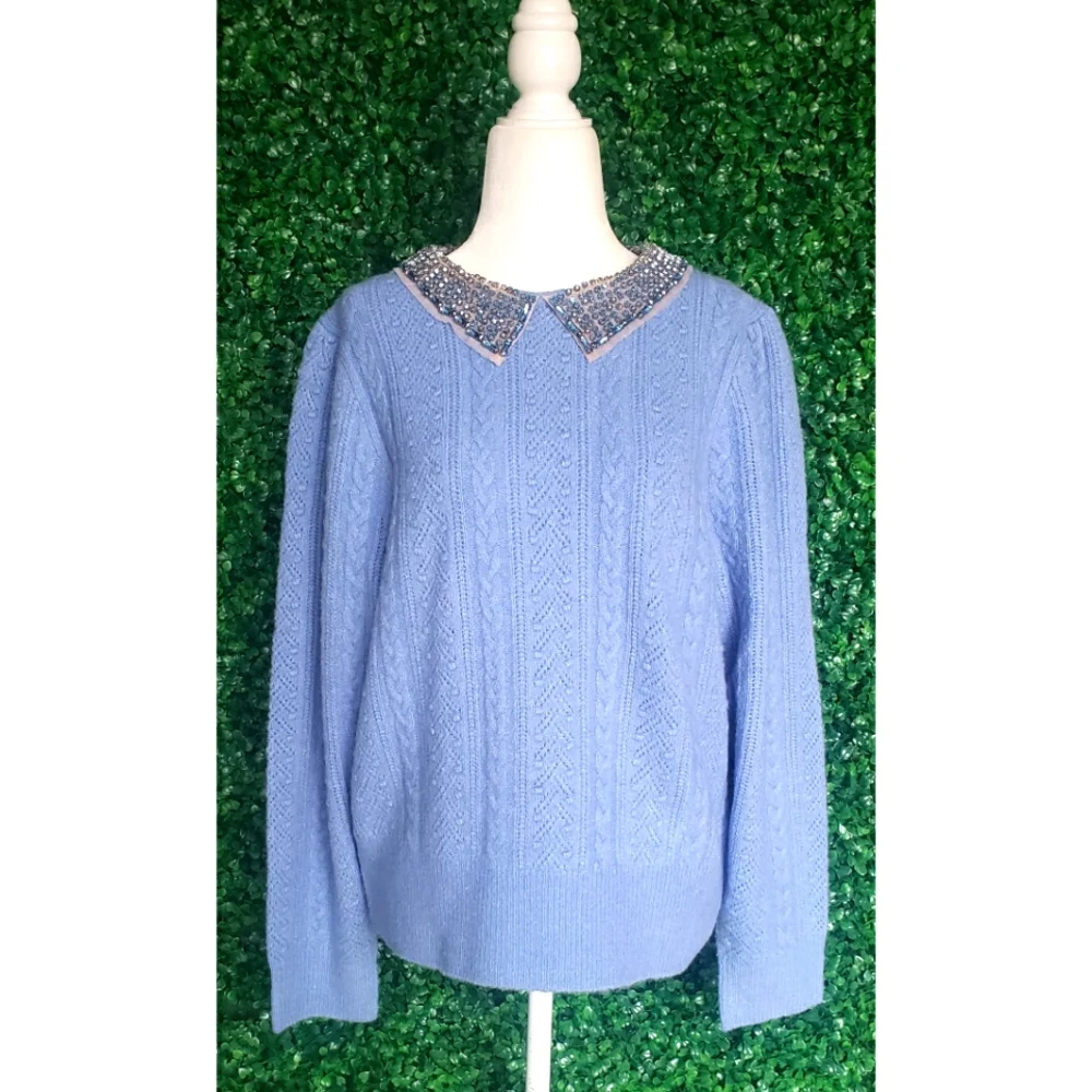 26. J.Crew Pointelle cable-knit crewneck with beaded collar - Picture 5 of 10